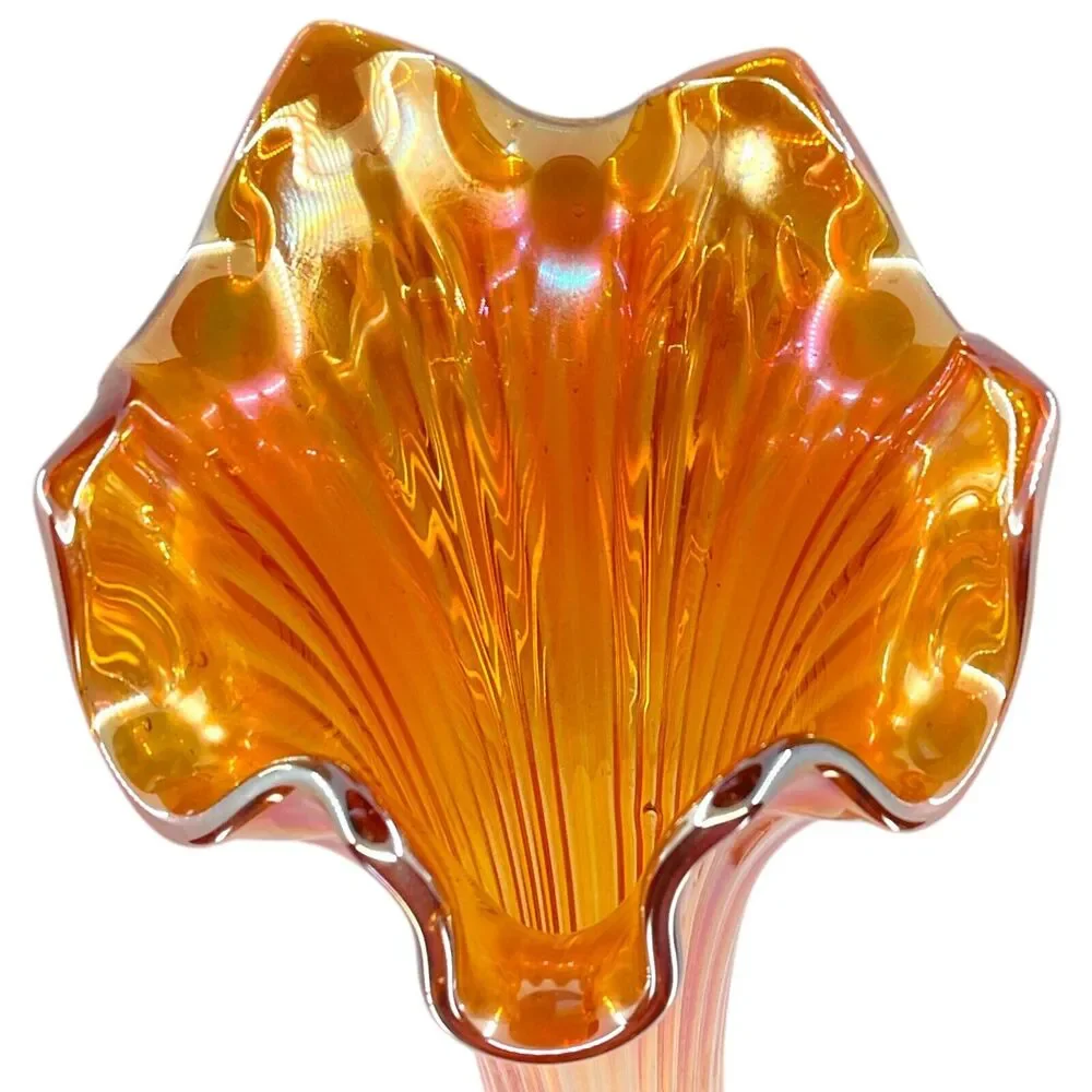 Marigold Fenton Swung Glass Vase Carnival Glass Amber Orange Ribbed Six Fingered